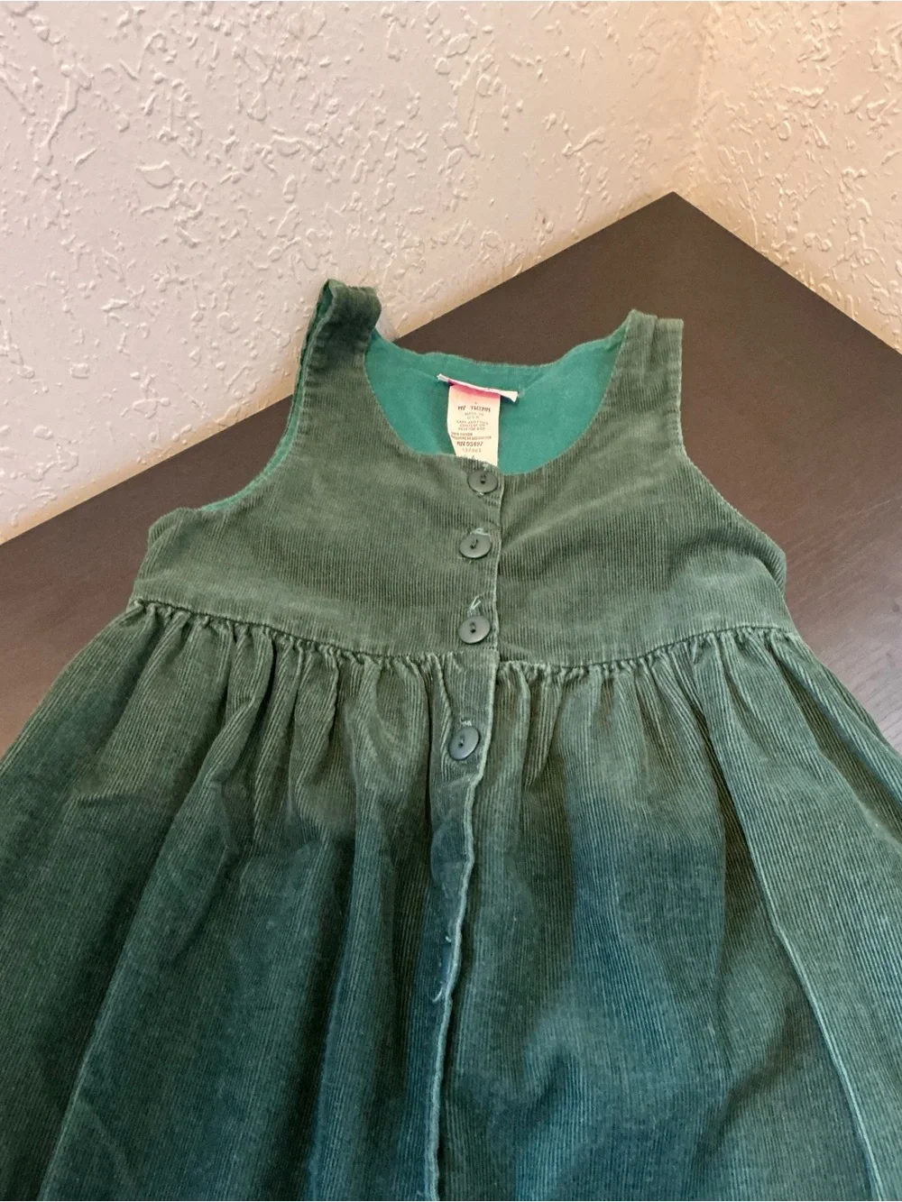 Girls Green Corduroy Button-Front Casual Dress